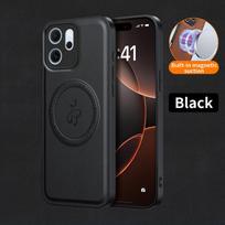 Belaidžio įkrovimo magnetinis dėklas, skirtas OPPO Reno 15 Pro 15F 15FS 5G Reno15 F FS, apsauginis dangtelis, PU odos kietas galinis dangtelis OPPO Reno15 F 5G juoda