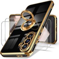 Dengtas 360° besisukantis žiedas Laikiklis Dėklas Skirtas Samsung A57 A37 A17/07 A56/36/26/16/06 A55/35/25/15 Su Ekrano Apsaugine Plėvele Galaxy A52 5G juoda