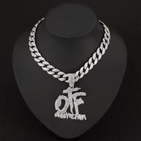 Hip Hop pilnas deimantų sujungimo raidės OTF pakabukas aksesuaras Punk madingas Rap kubietiškas ilgas kaklo papuoalas black