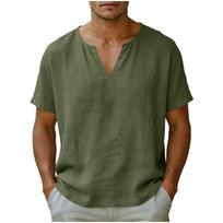 Men’s Short Sleeve V Neck Casual Loose Fit Linen T Shirt Lightweight Breathable Summer Basic Top for Daily Wear M black