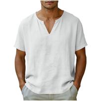 Men’s Short Sleeve V Neck Casual Loose Fit Linen T Shirt Lightweight Breathable Summer Basic Top for Daily Wear M balta