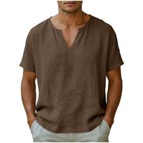 Men’s Short Sleeve V Neck Casual Loose Fit Linen T Shirt Lightweight Breathable Summer Basic Top for Daily Wear XL ruda
