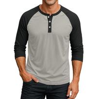 Men Henley Neck Raglan Sleeve Three Quarter Button Down Baseball T Shirt Casual Loose Fit Top for Daily Wear XXL black
