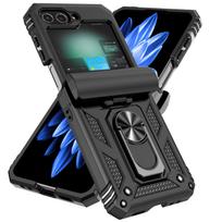 Skirta Samsung Galaxy Z Flip 6 5 4 3 dėklas su slankiojančiu objektyvo dangteliu, 360° magnetinis žiedas-stovas, patobulintas karinio lygio smūgiams atsparus For Galaxy Z Flip 3 juoda