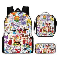 Teacup Head Backpack Cuphead Student Schoolbag Cartoon Backpack Lunch Bag Satchel Pencil Case Three-piece set black