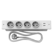 Įleidžiamas prailgintuvų blokas su 4 AC lizdais ir dviem USB-A prievadais, integruotas plokščiai montuojamas stalo elektros lizdas su prailgintuvu juoda