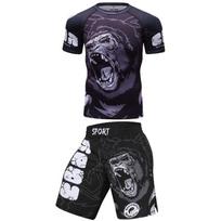 2 VNT. Sportinis kostiumas BJJ Jiu Jitsu Gi Rashguard+MMA Šortai Muay Thai Kelnės Šauni Bokso Graplingo Apranga Sporto Salės Fitneso Bėgimo Drabužiai L black