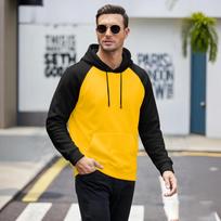 Men's Casual Color Hoodie, Loose Fit Long Sleeve Pullover Plus Size L geltona