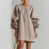 Moteriška medvilnės ir lino su rankovėmis su elegantišku 3D S gray