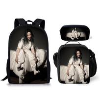 Billie Eilish Inspired Unisex Backpack Set Large Capacity Laptop Bag Crossbody Pouch Pencil Case 3-Piece Nylon Travel School Backpack