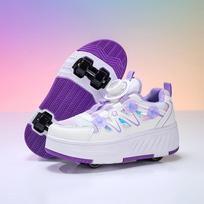 New Four-wheel Walking Shoes for Girls' Sports with Convenient Rotating Buckle and Detachable Sports Walking Shoes 33 violetinė