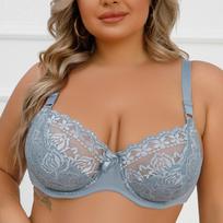 Ultra‑Thin Underwire Lace Correction Bra,Plus Size Women Brassiere with Double‑Row Back Hooks 110D gray
