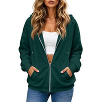 Women's Casual Long Sleeve Zip Up Hoodie Athletic Jacket with Color XXL tamsiai žalia spalva