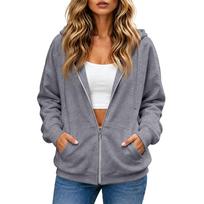 Women's Casual Long Sleeve Zip Up Hoodie Athletic Jacket with Color XL gray