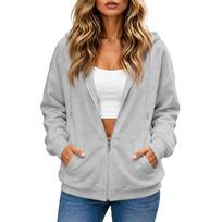 Women's Casual Long Sleeve Zip Up Hoodie Athletic Jacket with Color XL šviesiai pilka spalva