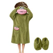 Kids Pajamas with Mouth Design and Slippers, Soft Loungewear for Boys and Girls 140 tamsiai žalia spalva