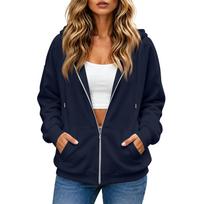 Women's Casual Long Sleeve Zip Up Hoodie Athletic Jacket with Color S tamsiai mėlyna