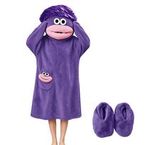 Kids Pajamas with Mouth Design and Slippers, Soft Loungewear for Boys and Girls 140 tamsiai violetine spalva