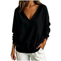 Women's Fashion V-Neck Long Sleeve Pullover Sweatshirt Color for Casual Everyday Wear L juoda