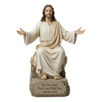 Jesus Open Arm Statue Blessing with Bible Verse Base Resin Spiritual Home Decoration Christian Figurine Inspirational Religious Sculpture for A beige