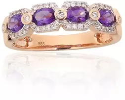 Diamond Sky Jewelry Auksinis žiedas su deimantais ir ametistais „Žvaigždžių Karūna“