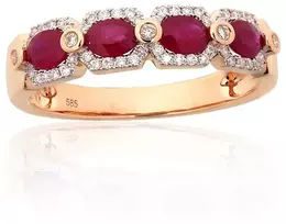 Diamond Sky Jewelry Auksinis žiedas su deimantais ir rubinais „Crimson Bloom“