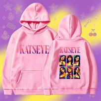 Katseye Pop Art Print Hoodie Casual Oversized Pullover Sweatshirt 60810-13 Unisex Trendy L rožinė