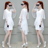 Women Chiffon Dress Summer 2026 New Gentle Fairy Cold Wind Slim Fit Mesh Medium‑Short Length Solid Color Ladies Dress XL balta