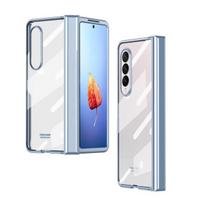 Detachable For Samsung Galaxy Z Fold 4 Case Glass Film Screen Protector Transparent Hinge Electroplate Hard Cover Only Case(no films) mėlyna