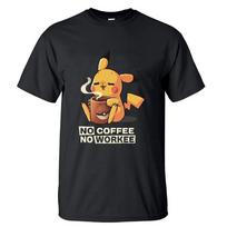 Pikachu marškinėliai be kavos be darbuotojo Vyriški marškinėliai marškinėliai Vasariniai trumpomis rankovėmis Harajuku mieli marškinėliai Japan Anime marškinėliai L juoda