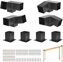 Pergolos tvirtinimo detalių rinkinys iš anglinio plieno, 8 vnt. pasvirusių 3 krypčių laikiklių 92 x 92 mm