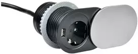 Ilgiklis montuojamas balde 1x Schuko, 1xUSB (krovimui 5V 2.4A) 1.9m šlifuoto plieno Design Light