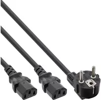 Kabelis zasilający InLine Y-power cable 1x CEE 7/7 angled / 2x 3pin IEC C13 male, 1m, 1 m, Power plug type F, 2 x C13 coupler