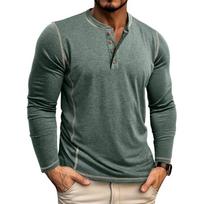 „Henley“ marškinėliai vyrams Laisvalaikio ilgomis rankovėmis lengvi megztiniai marškiniai „Strettch Basic Tees“ Viršutiniai vyriški treniruotės sportiniai, ploni „Henley“ marškiniai S žalia