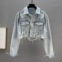 Moterų ilgomis rankovėmis džinsinė trumpa striukė Madinga kelionėms atlapota viršutinė dalis M šviesiai mėlyna spalva