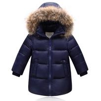 Natūralaus kailio žiemos pūkinė striukė berniukams paltai mergaičių drabužiai vaikiški drabužiai storesnis viršutinis drabužis parkas vaikams 80-160cm 150 tamsiai mėlyna spalva