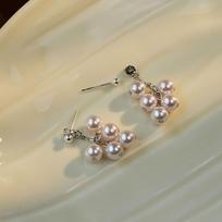 Manta rose pearl fringed earrings simple light luxury versatile ears niche fashion temperament earrings gray