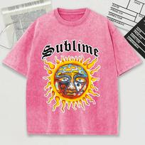 Saulė Sublimi Pilna Skylių ir Žaizdų Dizainas Retro Vyriški Marškinėliai Skalbtas Medvilninis Marškinėlis O-Kaklas Trumpomis Rankovėmis Unisex Viršus L pink