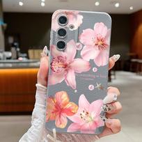 Gėlių rašto telefono dėklas, skirtas Samsung Galaxy A56 A16 A17 A36 A26 A55 A15 A25 A54 5G A37 A57 S26 S25 S24 S22 Ultra S24 S23 FE, minkštas TPU dangtelis Samsung Galaxy A35 pilka spalva