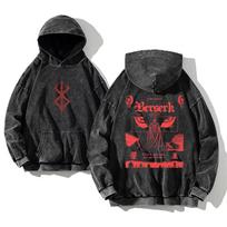 Japanese Manga Berserk Graphic Hoodie Griffith Washed Oversized Streetwear Long Sleeves Cotton Sweatshirts Men Women Clothing M juoda