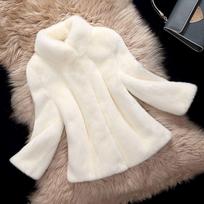 Imitation mink coat women's short stand-up collar autumn and winter top imitation fur jacket imitation velvet new 2XL free brooch white