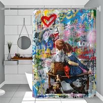 Banksy gatvės grafiti dušo užuolaida Lauko peizažas Vasaros atostogos Vonios kambario dekoras Šventinė poliesterio vonios užuolaida su kabliukais 150x180 cm