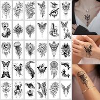 30 lapelių juodo gėlių rašto laikinos tatuiruotės lipdukai vyrams moterims, atsparūs vandeniui, maži mėnuliai, žvaigždės, žvaigždėtas dangus, netikra tatuiruotė, ranka gray