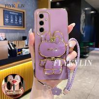 Telefono dėklas, skirtas Samsung A06 A16 A36 A26 A56 A06 A07 A17, su triušio veidrodiniu laikikliu, rankenos virvele, galvanizuotas minkštas dėklas For A16 5G gray