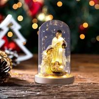 Kalėdinė prakartėlė su stikliniu kupolu ir apšvietimu Derva Šventoji Šeima Dekoratyvinių figūrėlių rinkinys Religinis with Lantern