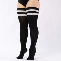 Plus Size Winter Thick Leg Warmer Thigh High Stockings Black White Striped Over Knee Large Long Boot Socks for Oversized Womens XXXL white