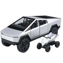 1/32 Tesla Cybertruck žaislai Visureigis Metalinis modelis Automobilis Garsas ir šviesa Paplūdimio motociklas Kolekcionuojamas daiktas Gimtadienio dovana berniukui sidabras