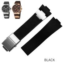 ONESilicone Rubber Watchband 22mm Curved for Ulysse Nardin DIVER 263 Strap Black Brown Blue 25*12mm Raised Waterproof Watch BandMN 25mm-12mm black