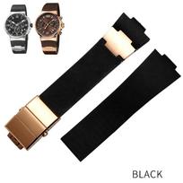 ONESilicone Rubber Watchband 22mm Curved for Ulysse Nardin DIVER 263 Strap Black Brown Blue 25*12mm Raised Waterproof Watch BandMN 25mm-12mm black