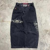 ZYLLO Plati džinsinė apranga Y2K Drabužiai Vyrams Moterims Harajuku Hip Hop Siuvinėti Vintage Mėlyni Plati Džinsai Žemas Liemuo Plati Koja Kelnės M black